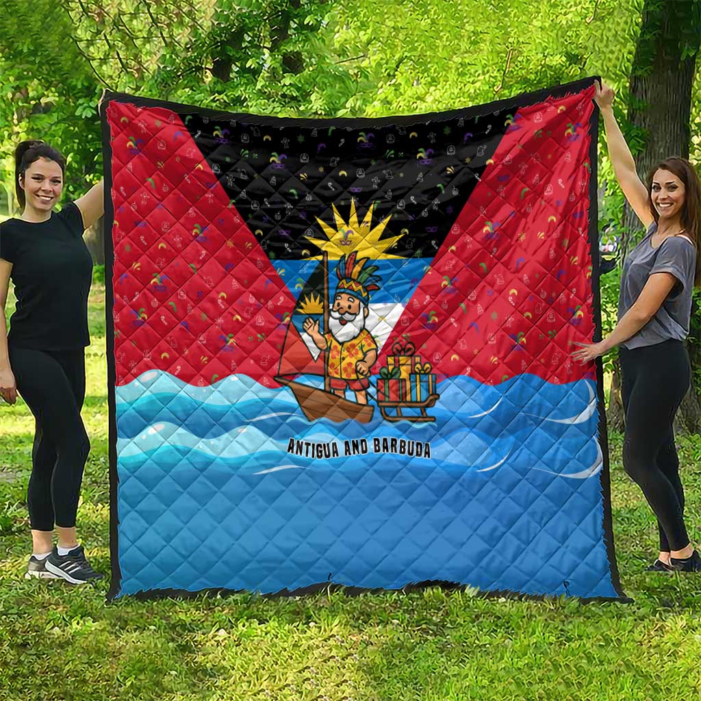 Antigua and Barbuda Christmas Quilt with Santa Sailboat Island Flag and Tropical Gift Design - Wonder Print Shop