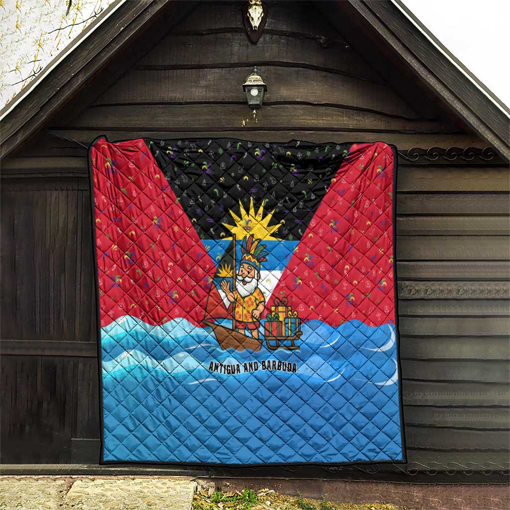 Antigua and Barbuda Christmas Quilt with Santa Sailboat Island Flag and Tropical Gift Design - Wonder Print Shop