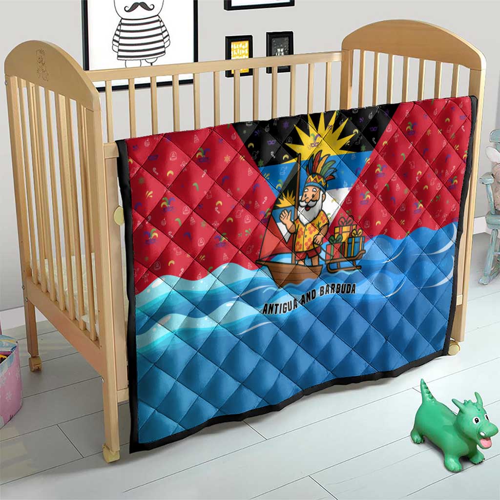 Antigua and Barbuda Christmas Quilt with Santa Sailboat Island Flag and Tropical Gift Design - Wonder Print Shop