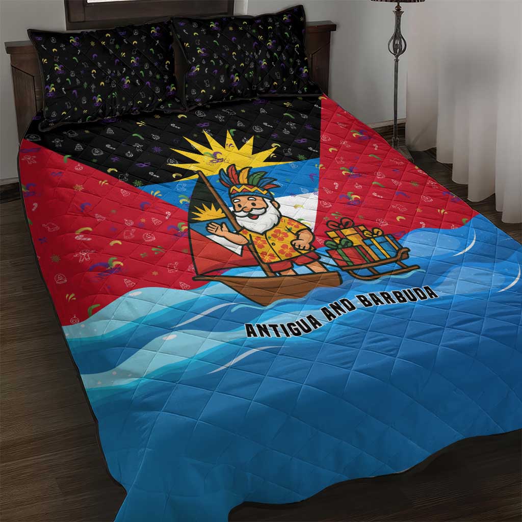 Antigua and Barbuda Christmas Quilt Bed Set with Santa Sailboat Island Flag and Tropical Gift Design - Wonder Print Shop
