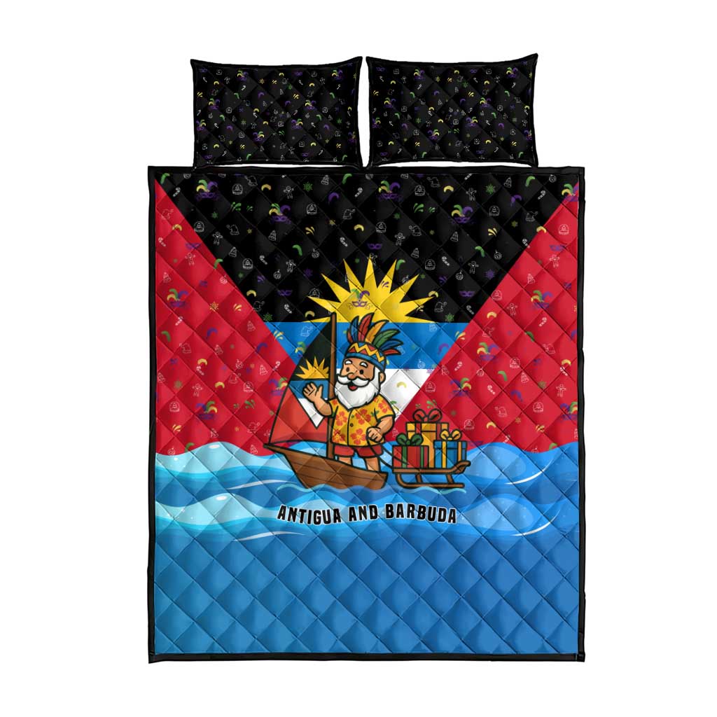 Antigua and Barbuda Christmas Quilt Bed Set with Santa Sailboat Island Flag and Tropical Gift Design - Wonder Print Shop