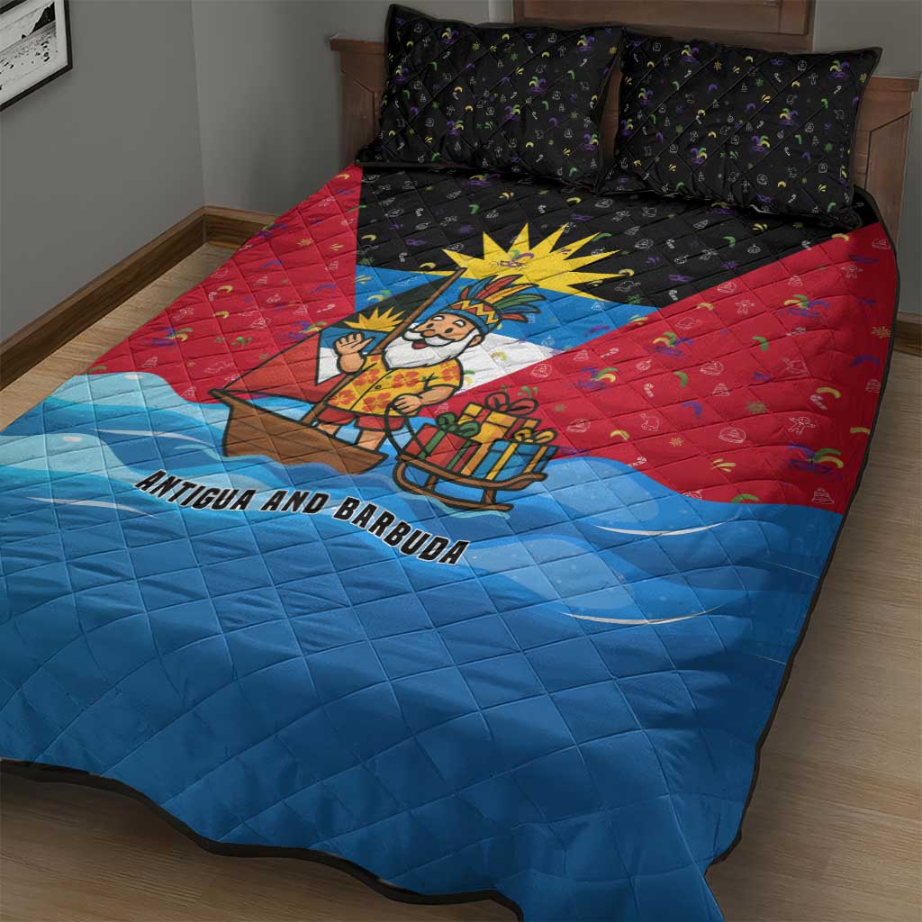 Antigua and Barbuda Christmas Quilt Bed Set with Santa Sailboat Island Flag and Tropical Gift Design - Wonder Print Shop