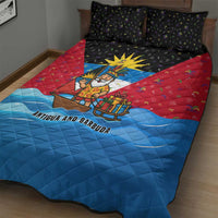 Antigua and Barbuda Christmas Quilt Bed Set with Santa Sailboat Island Flag and Tropical Gift Design - Wonder Print Shop