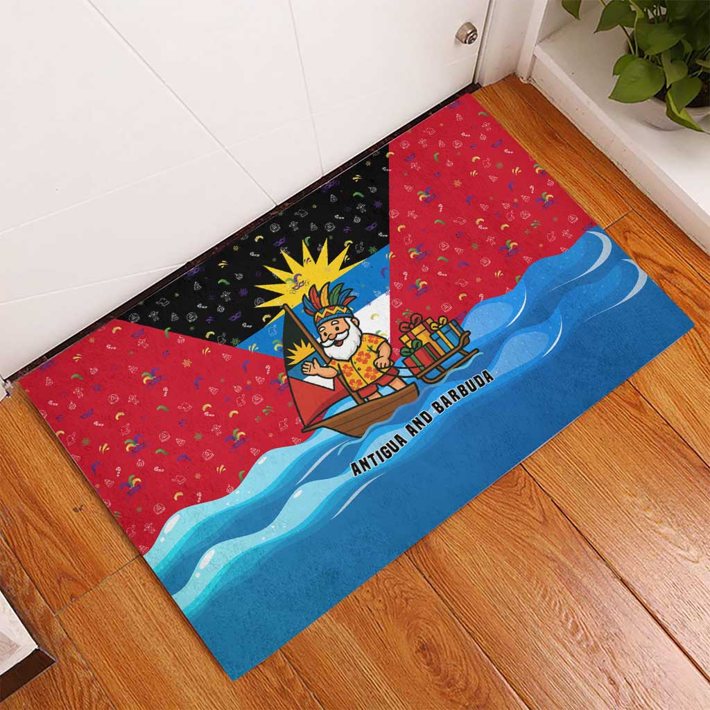 Antigua and Barbuda Christmas Rubber Doormat with Santa Sailboat Island Flag and Tropical Gift Design - Wonder Print Shop