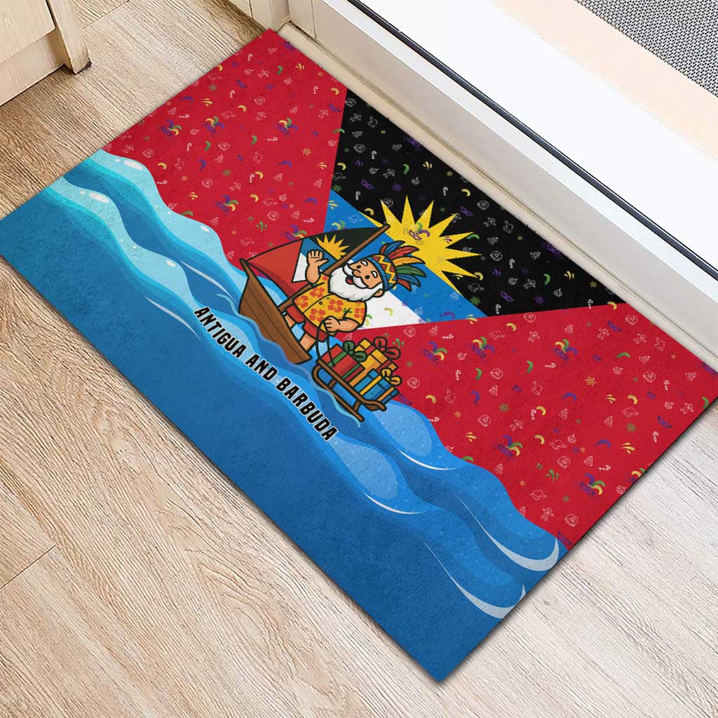 Antigua and Barbuda Christmas Rubber Doormat with Santa Sailboat Island Flag and Tropical Gift Design - Wonder Print Shop