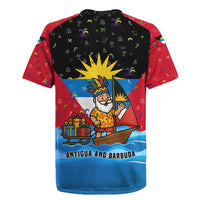 Antigua and Barbuda Christmas Rugby Jersey with Santa Sailboat Island Flag and Tropical Gift Design - Wonder Print Shop