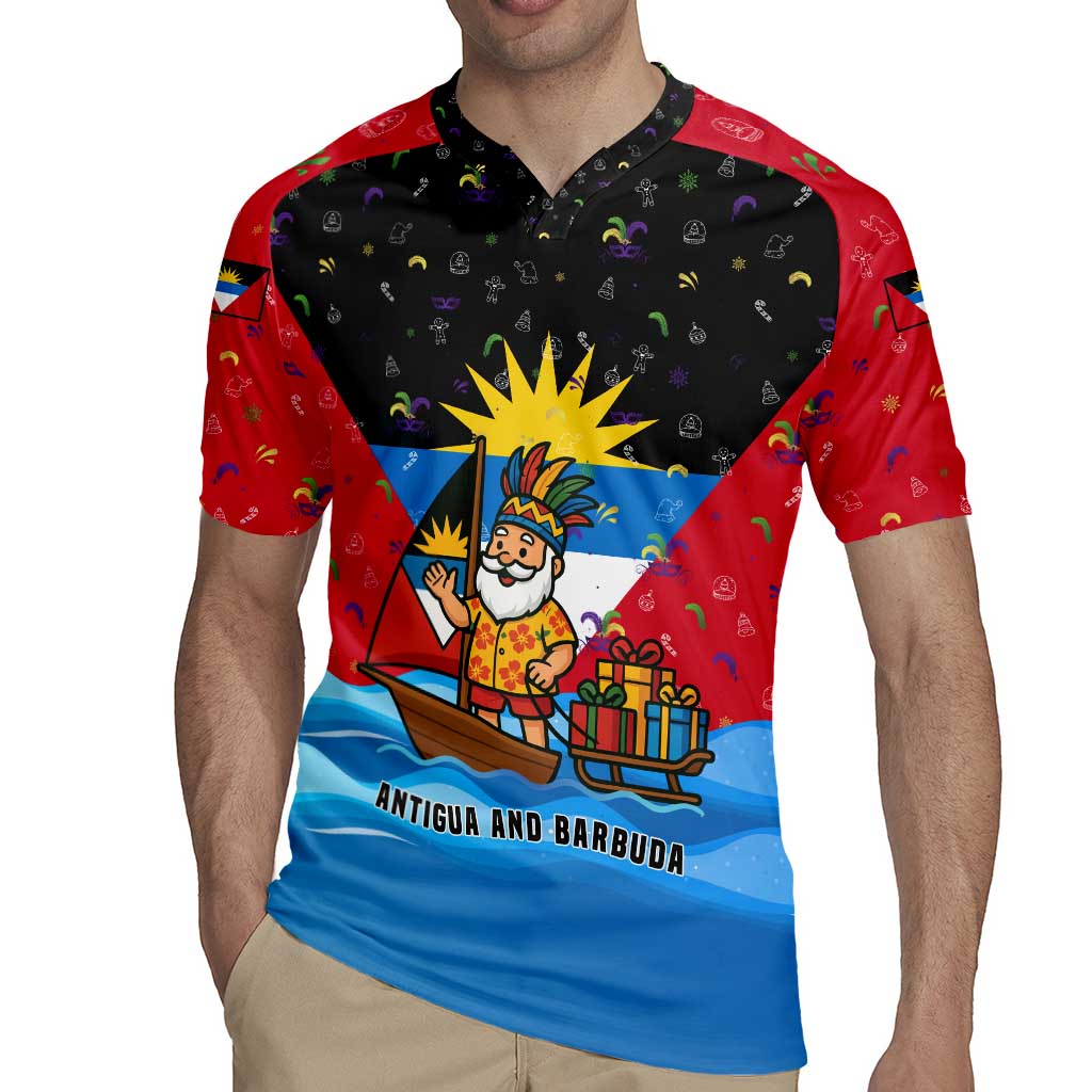 Antigua and Barbuda Christmas Rugby Jersey with Santa Sailboat Island Flag and Tropical Gift Design - Wonder Print Shop