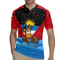 Antigua and Barbuda Christmas Rugby Jersey with Santa Sailboat Island Flag and Tropical Gift Design - Wonder Print Shop