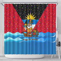 Antigua and Barbuda Christmas Shower Curtain with Santa Sailboat Island Flag and Tropical Gift Design - Wonder Print Shop