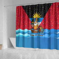 Antigua and Barbuda Christmas Shower Curtain with Santa Sailboat Island Flag and Tropical Gift Design - Wonder Print Shop