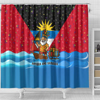Antigua and Barbuda Christmas Shower Curtain with Santa Sailboat Island Flag and Tropical Gift Design - Wonder Print Shop