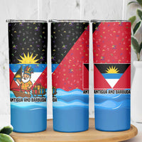 Antigua and Barbuda Christmas Skinny Tumbler with Santa Sailboat Island Flag and Tropical Gift Design - Wonder Print Shop