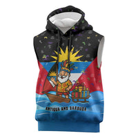 Antigua and Barbuda Christmas Sleeveless Hoodie with Santa Sailboat Island Flag and Tropical Gift Design - Wonder Print Shop