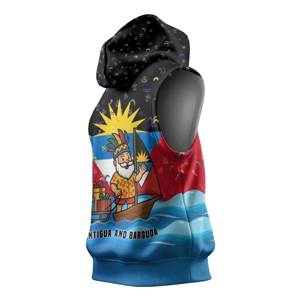 Antigua and Barbuda Christmas Sleeveless Hoodie with Santa Sailboat Island Flag and Tropical Gift Design - Wonder Print Shop