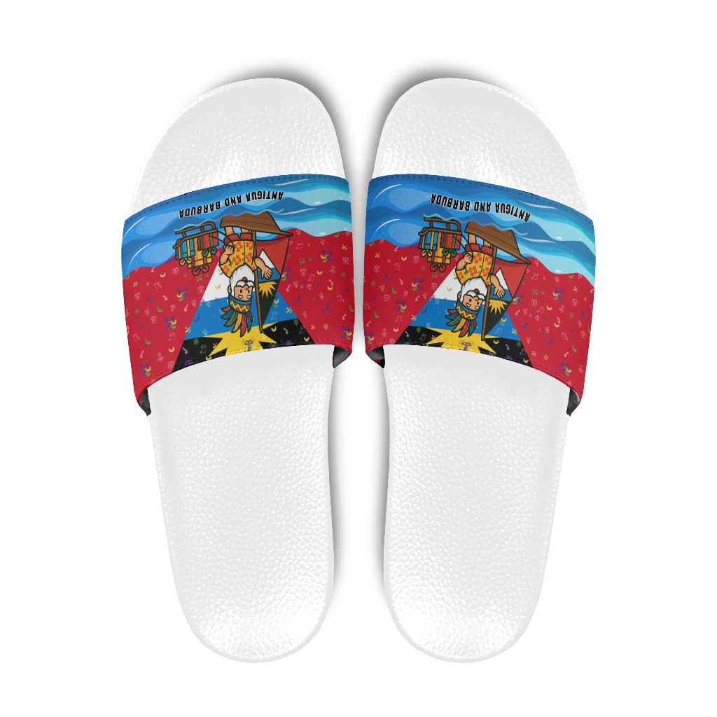 Antigua and Barbuda Christmas Slide Sandals with Santa Sailboat Island Flag and Tropical Gift Design - Wonder Print Shop