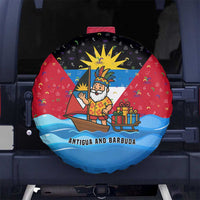 Antigua and Barbuda Christmas Spare Tire Cover with Santa Sailboat Island Flag and Tropical Gift Design - Wonder Print Shop