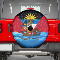 Antigua and Barbuda Christmas Spare Tire Cover with Santa Sailboat Island Flag and Tropical Gift Design - Wonder Print Shop