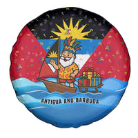 Antigua and Barbuda Christmas Spare Tire Cover with Santa Sailboat Island Flag and Tropical Gift Design - Wonder Print Shop