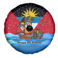 Antigua and Barbuda Christmas Spare Tire Cover with Santa Sailboat Island Flag and Tropical Gift Design - Wonder Print Shop