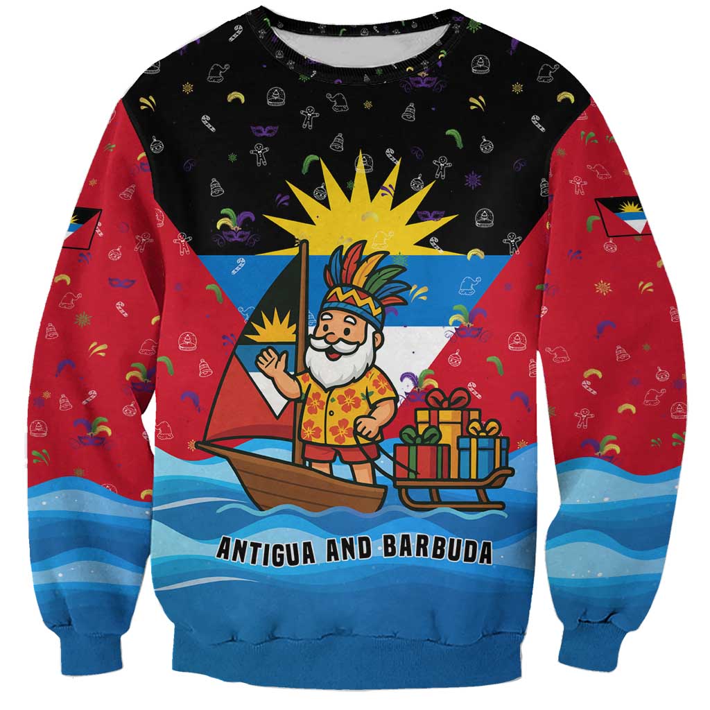 Antigua and Barbuda Christmas Sweatshirt with Santa Sailboat Island Flag and Tropical Gift Design - Wonder Print Shop
