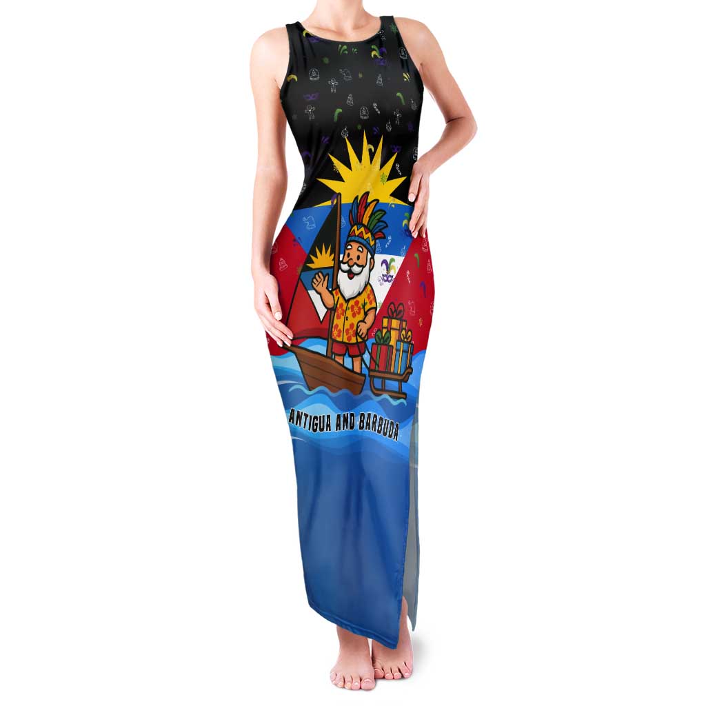 Antigua and Barbuda Christmas Tank Maxi Dress with Santa Sailboat Island Flag and Tropical Gift Design - Wonder Print Shop