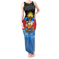 Antigua and Barbuda Christmas Tank Maxi Dress with Santa Sailboat Island Flag and Tropical Gift Design - Wonder Print Shop