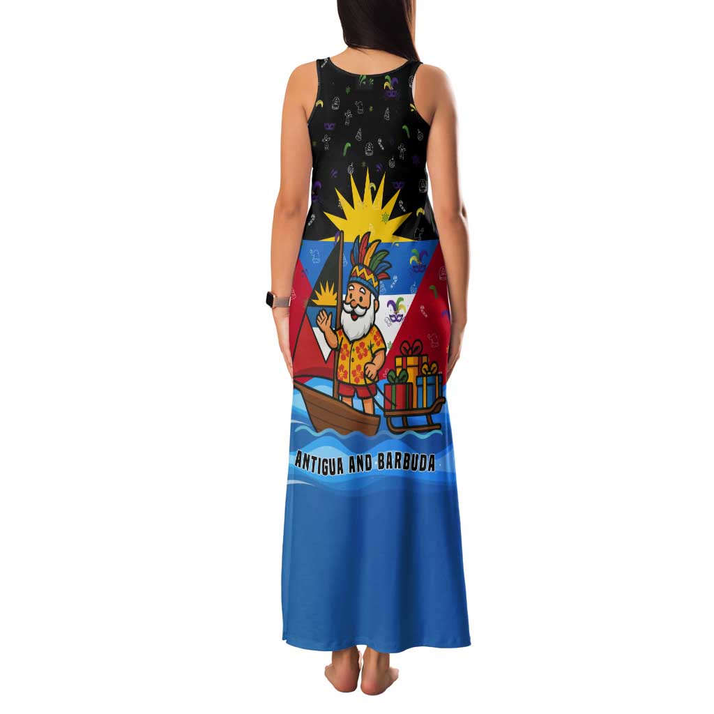 Antigua and Barbuda Christmas Tank Maxi Dress with Santa Sailboat Island Flag and Tropical Gift Design - Wonder Print Shop