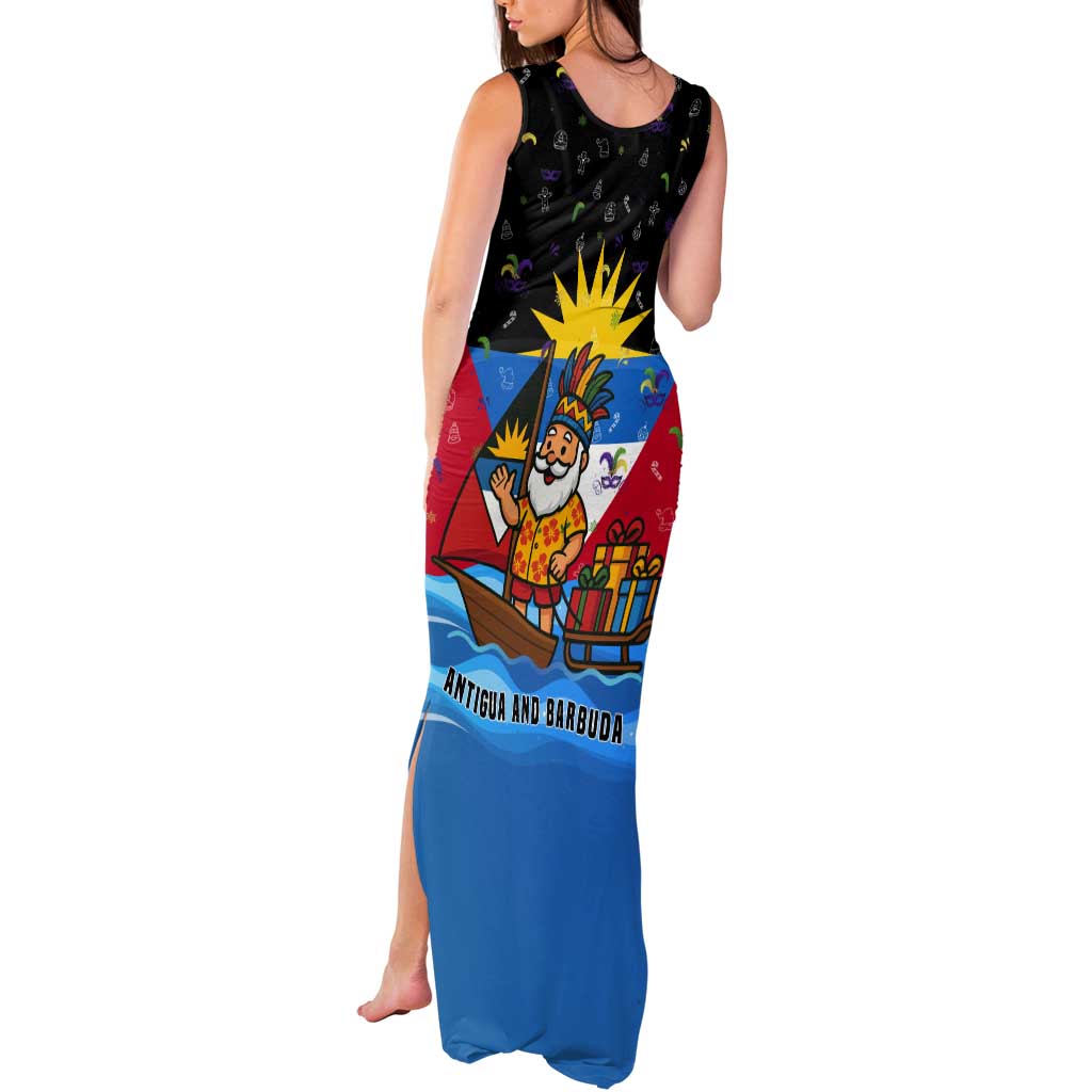 Antigua and Barbuda Christmas Tank Maxi Dress with Santa Sailboat Island Flag and Tropical Gift Design - Wonder Print Shop