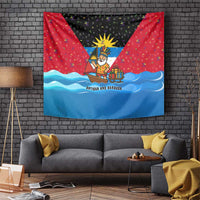 Antigua and Barbuda Christmas Tapestry with Santa Sailboat Island Flag and Tropical Gift Design - Wonder Print Shop