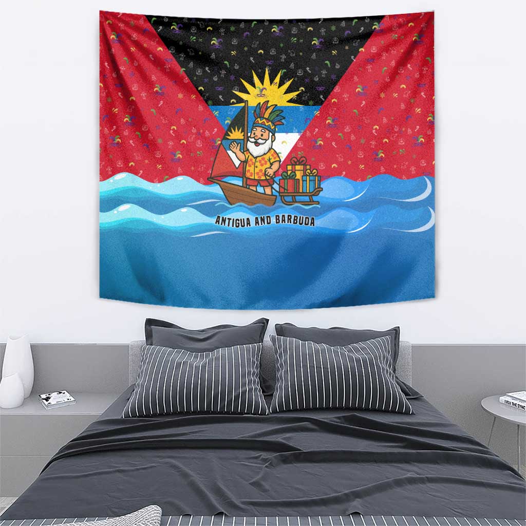 Antigua and Barbuda Christmas Tapestry with Santa Sailboat Island Flag and Tropical Gift Design - Wonder Print Shop