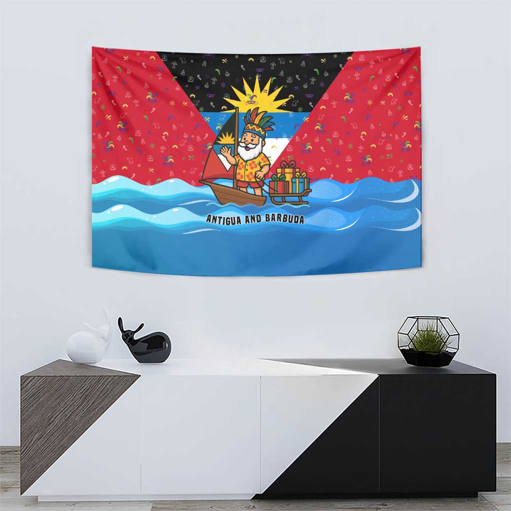 Antigua and Barbuda Christmas Tapestry with Santa Sailboat Island Flag and Tropical Gift Design - Wonder Print Shop
