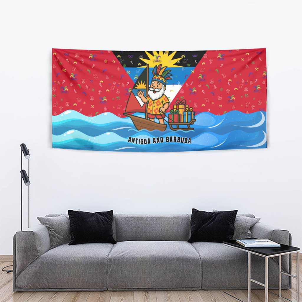 Antigua and Barbuda Christmas Tapestry with Santa Sailboat Island Flag and Tropical Gift Design - Wonder Print Shop