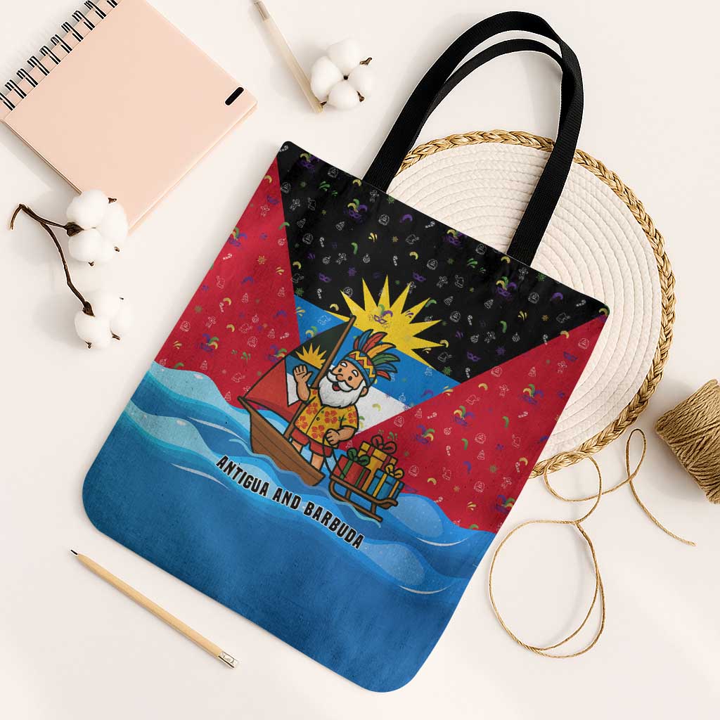 Antigua and Barbuda Christmas Tote Bag with Santa Sailboat Island Flag and Tropical Gift Design - Wonder Print Shop