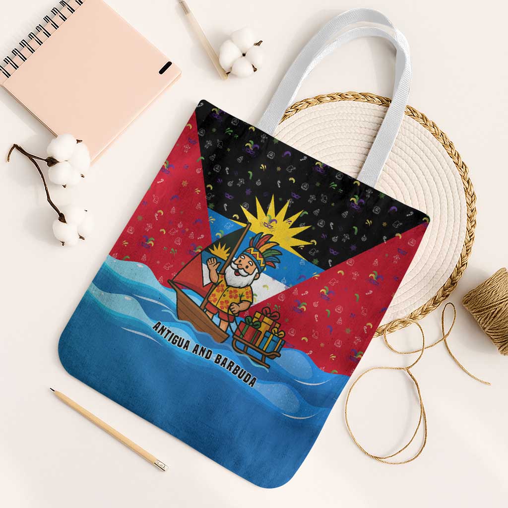 Antigua and Barbuda Christmas Tote Bag with Santa Sailboat Island Flag and Tropical Gift Design - Wonder Print Shop