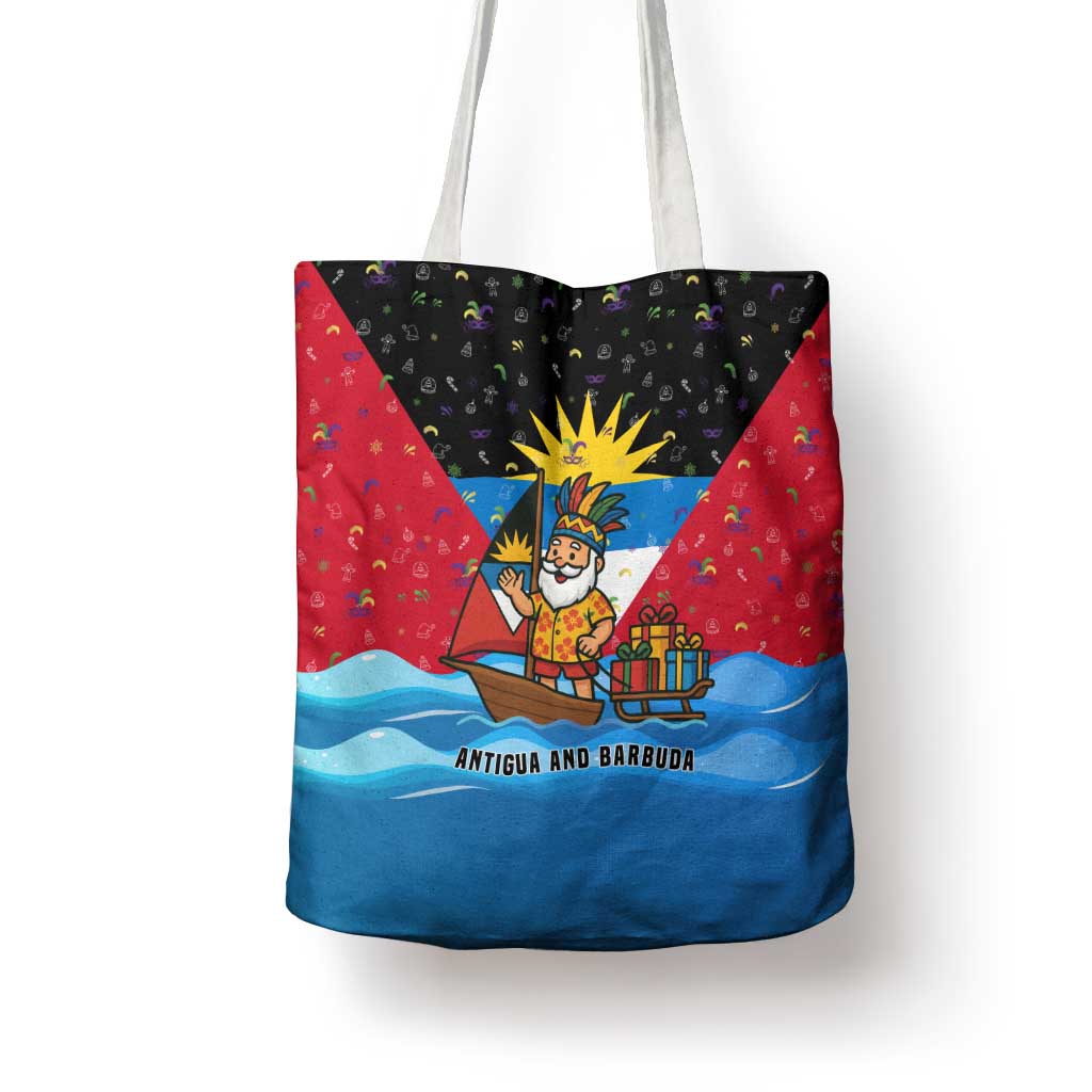 Antigua and Barbuda Christmas Tote Bag with Santa Sailboat Island Flag and Tropical Gift Design - Wonder Print Shop