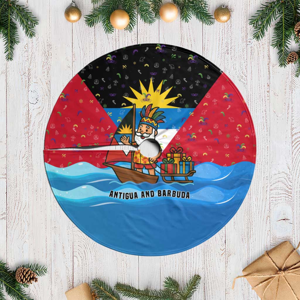 Antigua and Barbuda Christmas Tree Skirt with Santa Sailboat Island Flag and Tropical Gift Design - Wonder Print Shop