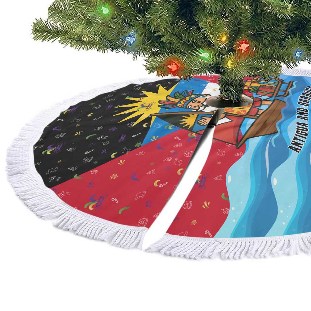 Antigua and Barbuda Christmas Tree Skirt with Santa Sailboat Island Flag and Tropical Gift Design - Wonder Print Shop