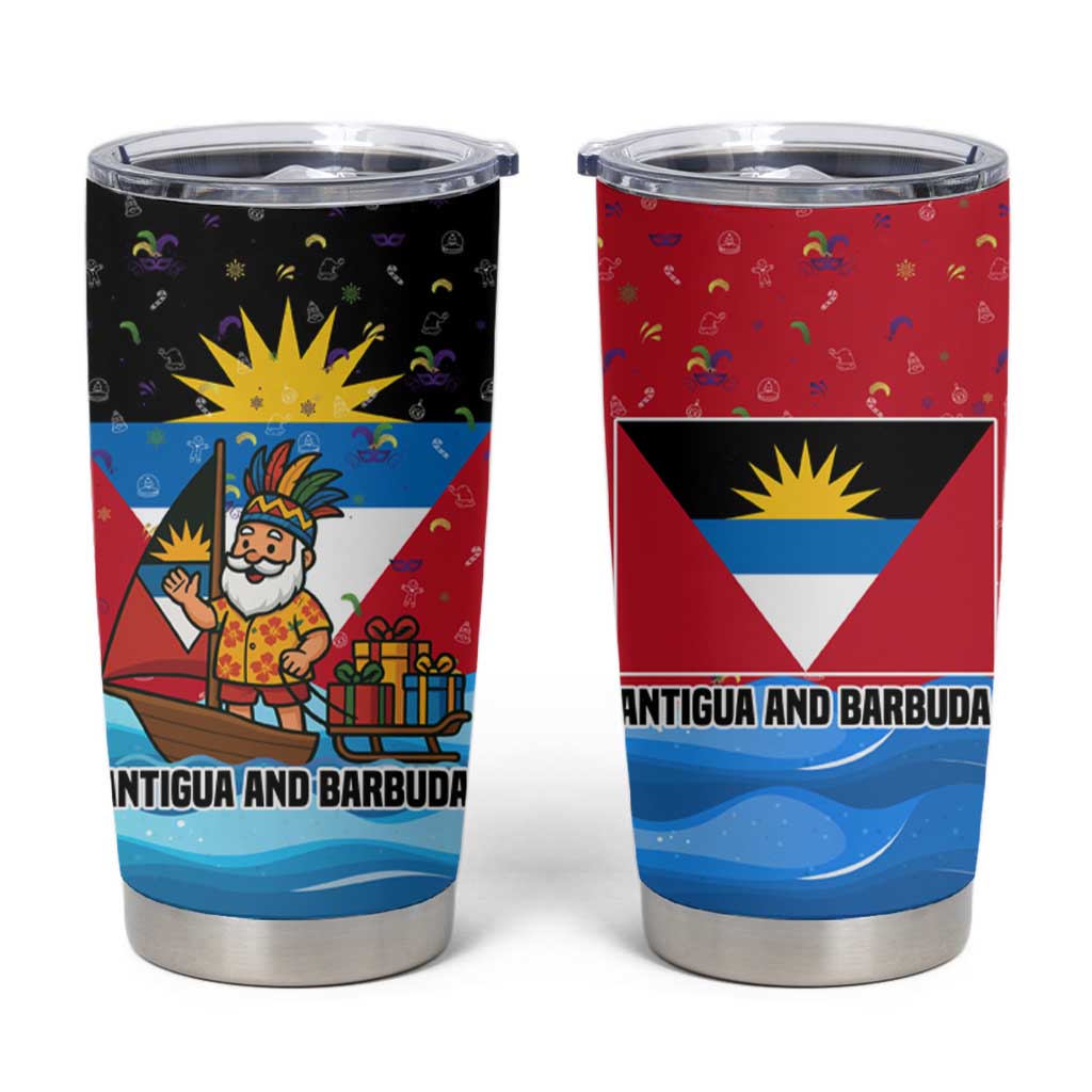 Antigua and Barbuda Christmas Tumbler Cup with Santa Sailboat Island Flag and Tropical Gift Design - Wonder Print Shop