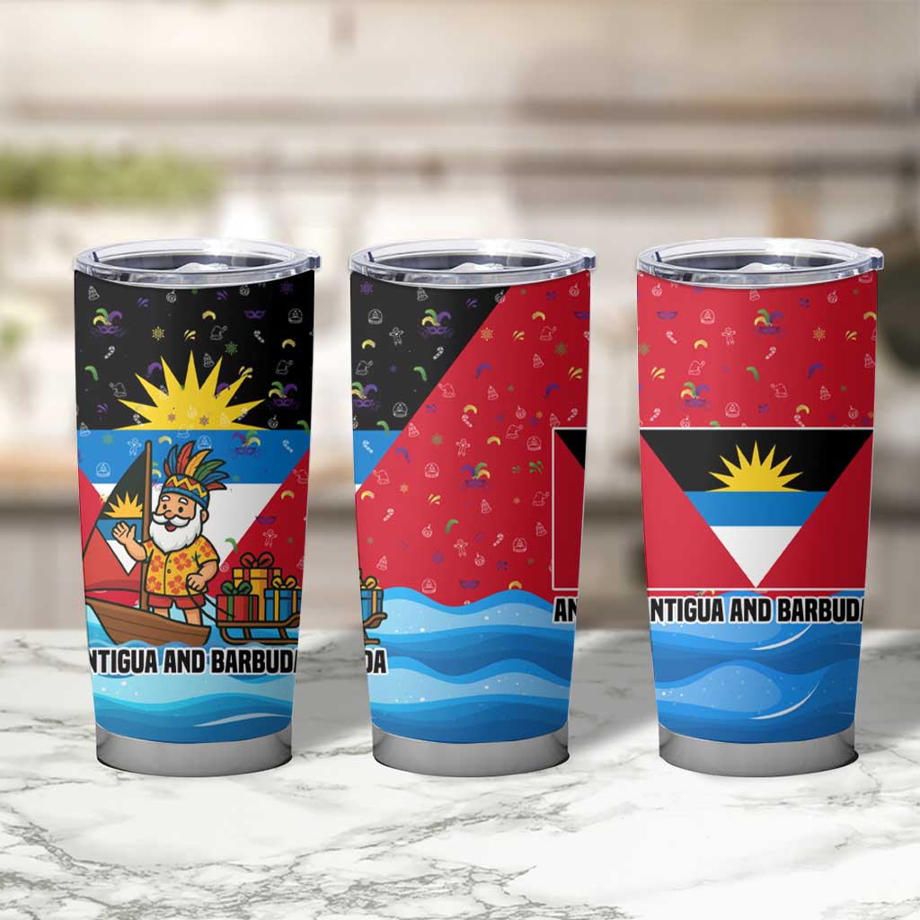 Antigua and Barbuda Christmas Tumbler Cup with Santa Sailboat Island Flag and Tropical Gift Design - Wonder Print Shop