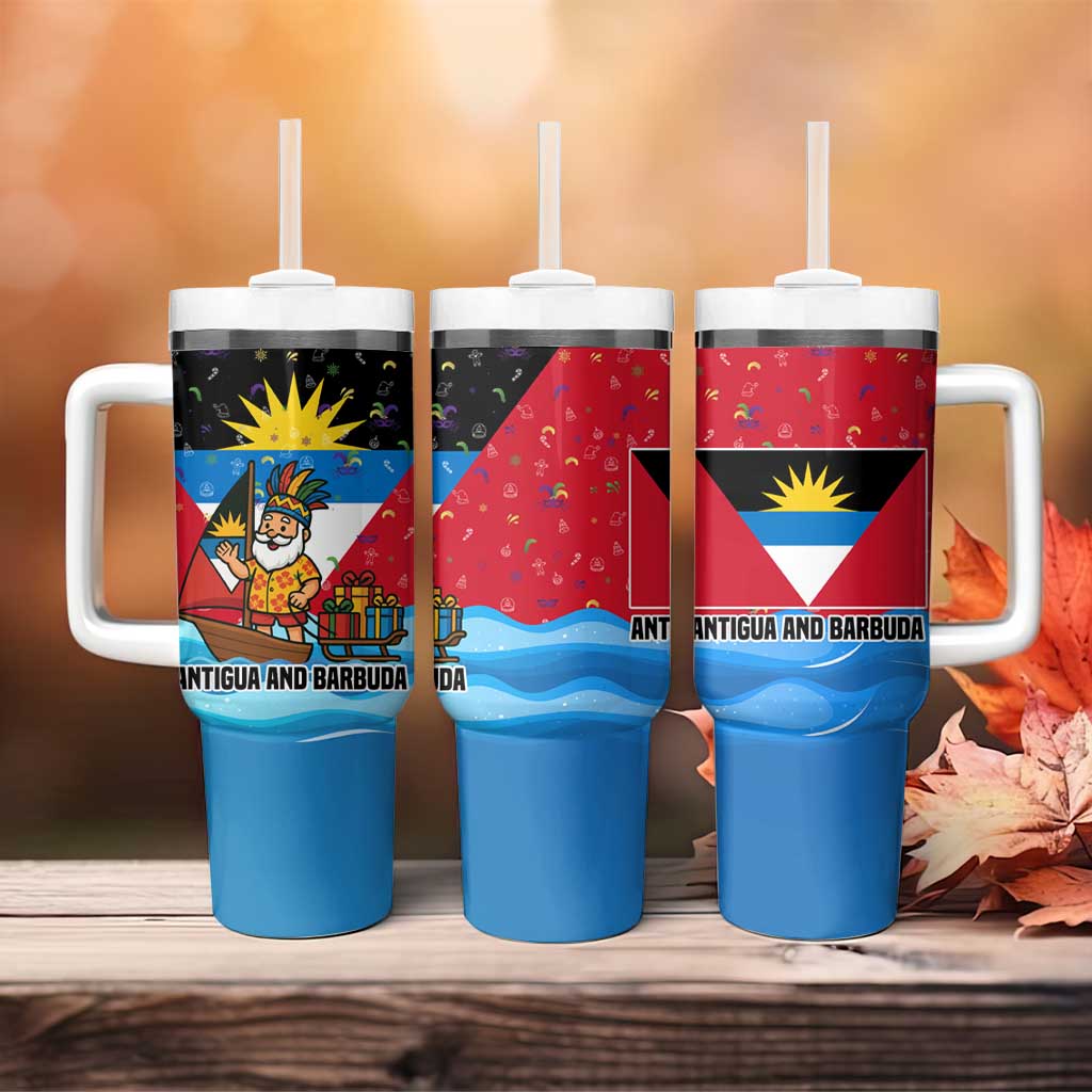 Antigua and Barbuda Christmas Tumbler With Handle with Santa Sailboat Island Flag and Tropical Gift Design - Wonder Print Shop