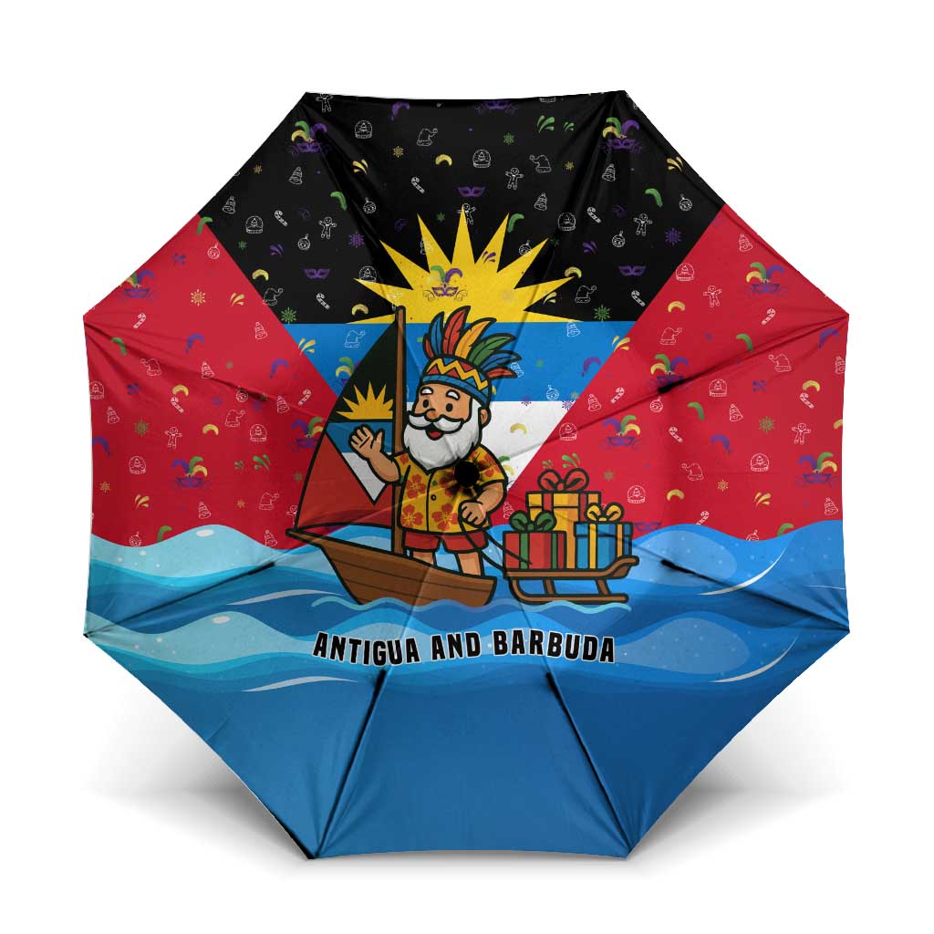 Antigua and Barbuda Christmas Umbrella with Santa Sailboat Island Flag and Tropical Gift Design - Wonder Print Shop