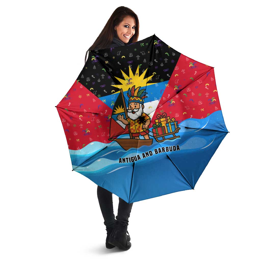 Antigua and Barbuda Christmas Umbrella with Santa Sailboat Island Flag and Tropical Gift Design - Wonder Print Shop