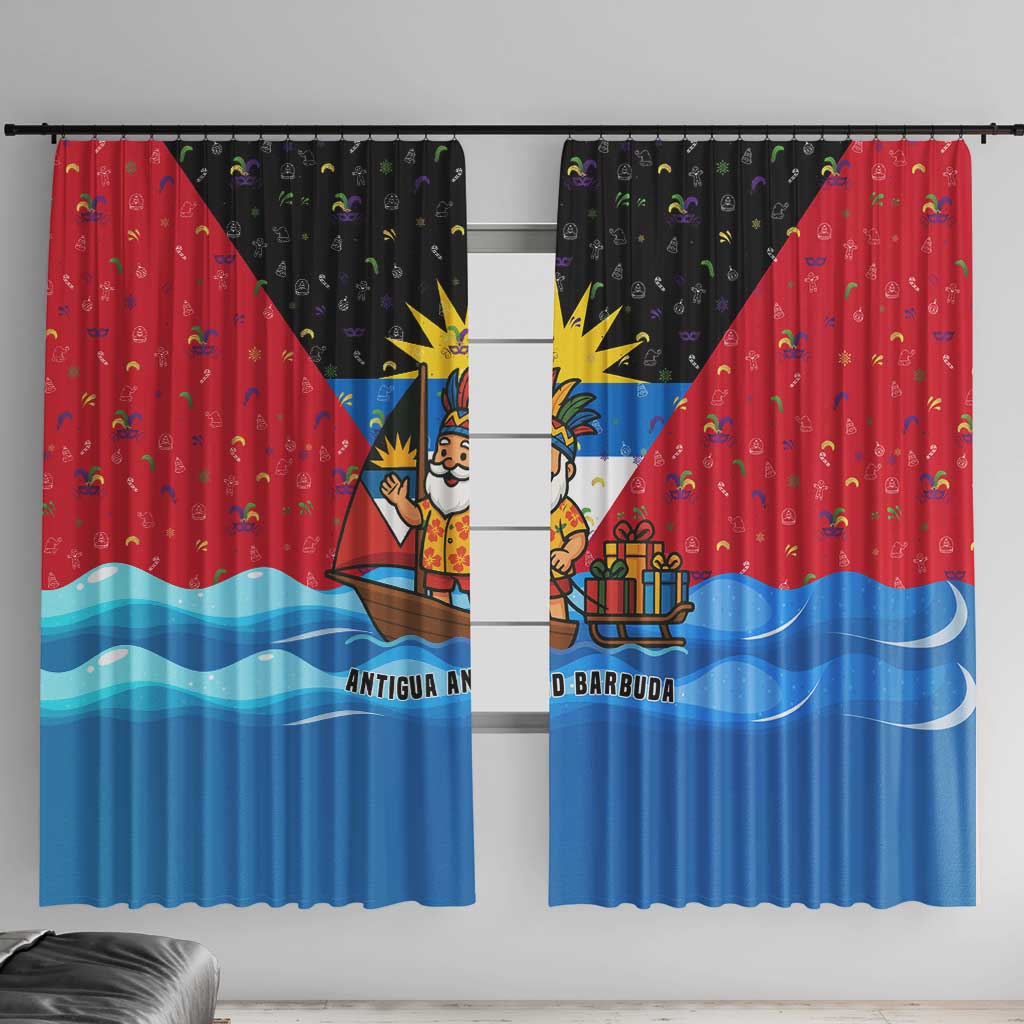 Antigua and Barbuda Christmas Window Curtain with Santa Sailboat Island Flag and Tropical Gift Design - Wonder Print Shop