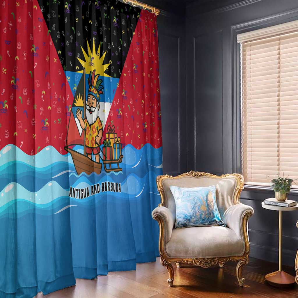 Antigua and Barbuda Christmas Window Curtain with Santa Sailboat Island Flag and Tropical Gift Design - Wonder Print Shop