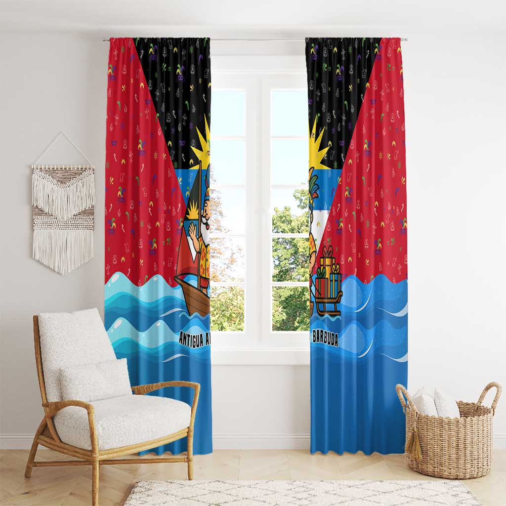 Antigua and Barbuda Christmas Window Curtain with Santa Sailboat Island Flag and Tropical Gift Design - Wonder Print Shop