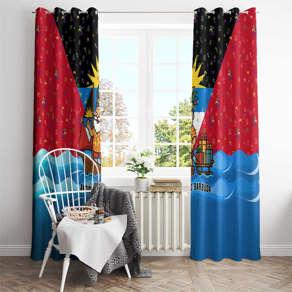 Antigua and Barbuda Christmas Window Curtain with Santa Sailboat Island Flag and Tropical Gift Design - Wonder Print Shop