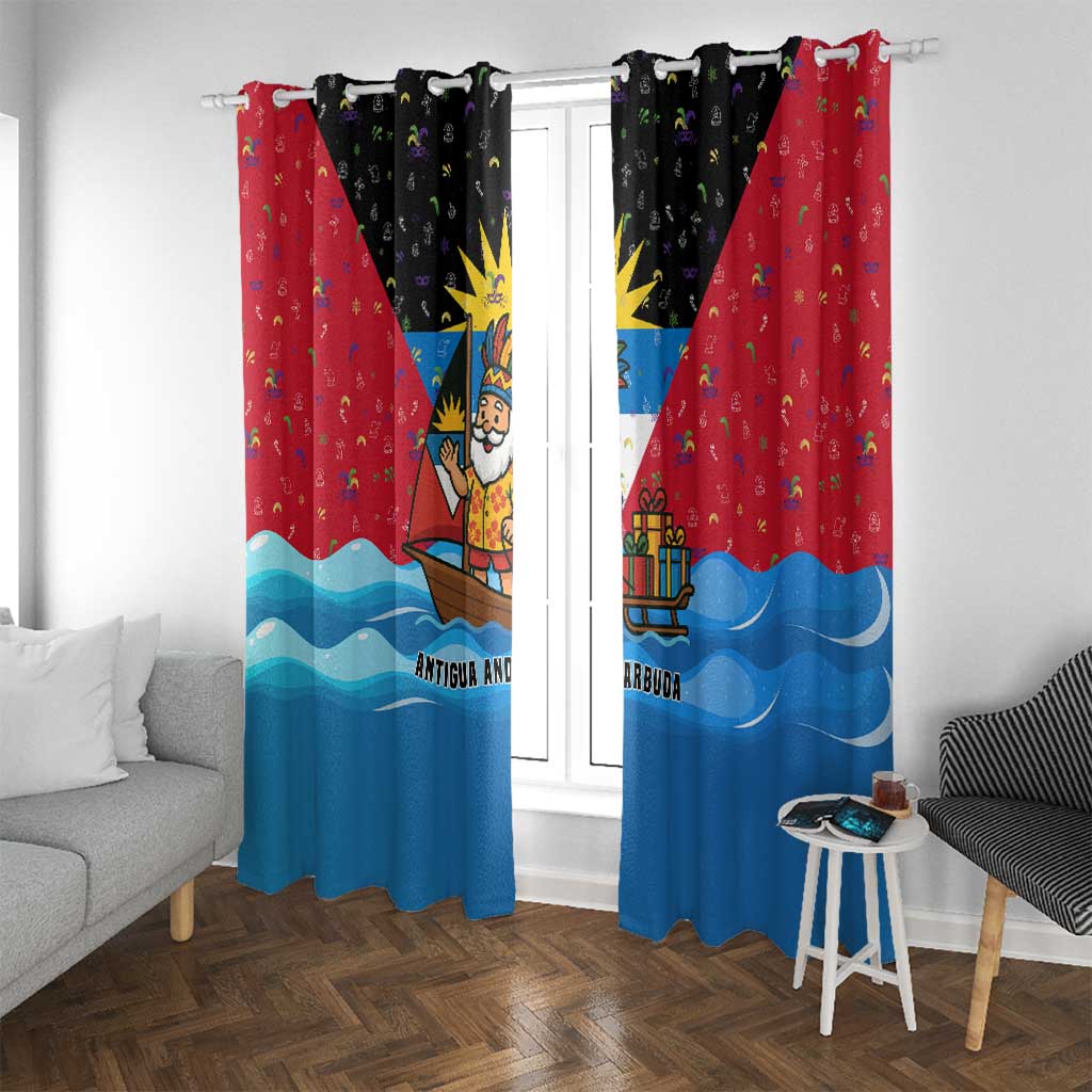 Antigua and Barbuda Christmas Window Curtain with Santa Sailboat Island Flag and Tropical Gift Design - Wonder Print Shop