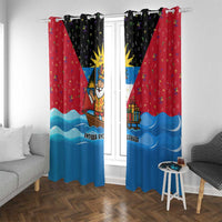 Antigua and Barbuda Christmas Window Curtain with Santa Sailboat Island Flag and Tropical Gift Design - Wonder Print Shop