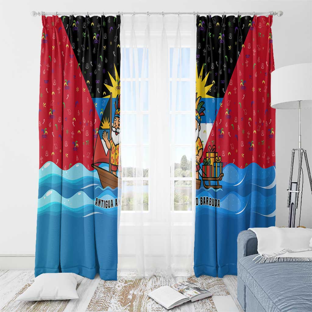 Antigua and Barbuda Christmas Window Curtain with Santa Sailboat Island Flag and Tropical Gift Design - Wonder Print Shop