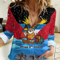 Antigua and Barbuda Christmas Women Casual Shirt with Santa Sailboat Island Flag and Tropical Gift Design - Wonder Print Shop